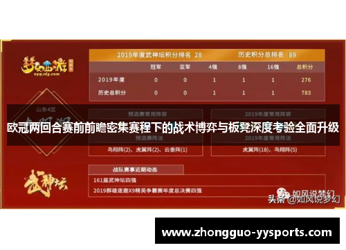 欧冠两回合赛前前瞻密集赛程下的战术博弈与板凳深度考验全面升级