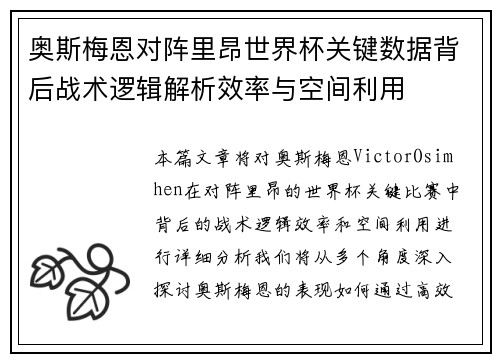 奥斯梅恩对阵里昂世界杯关键数据背后战术逻辑解析效率与空间利用