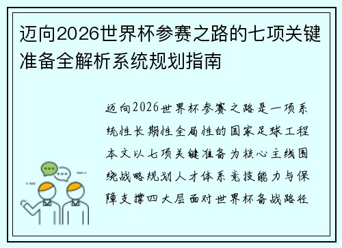 迈向2026世界杯参赛之路的七项关键准备全解析系统规划指南